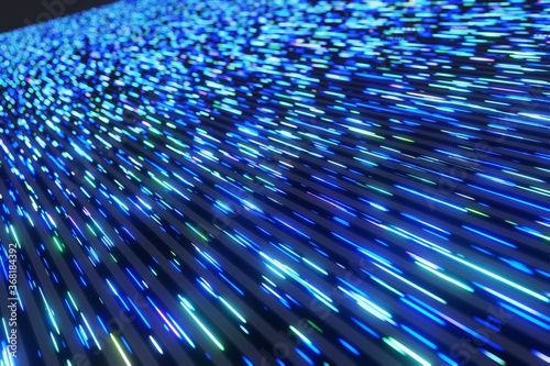 Colorful Neon light futuristic matrix stream Data Communication flying digital technologic animation 3D rendering