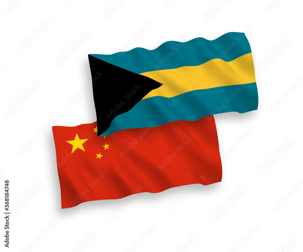 Flags of Commonwealth of The Bahamas and China on a white background Flags of Commonwealth of The Bahamas and China on a white background