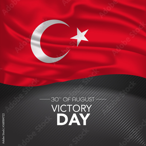 Turkey happy victory day greeting card, banner, vector illustration