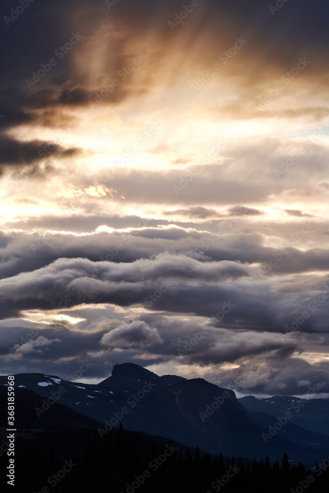 Landscape of Hemsedal, Norway. Natural sun light hitting the valley. Shot in July. 