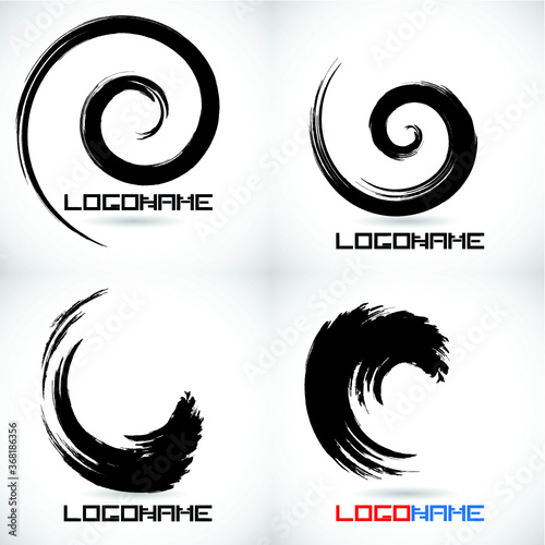 Spiral Brush Stroke Elements . Swirls . Set of Round Shapes . vector