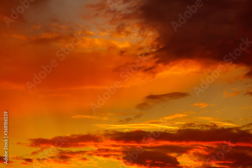 red sky with clouds