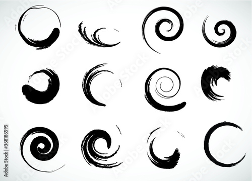 Spiral Brush Stroke Elements . Swirls . Set of Round Shapes . vector