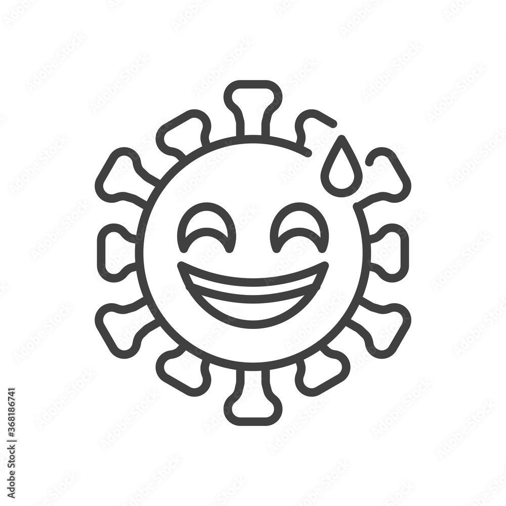 Grinning face with sweat line icon. linear style sign for mobile concept and web design. Smiling coronavirus emoticon outline vector icon. Symbol, logo illustration. Vector graphics Grinning face with sweat line icon. linear style sign for mobile concept and web design. Smiling coronavirus emoticon outline vector icon. Symbol, logo illustration. Vector graphics