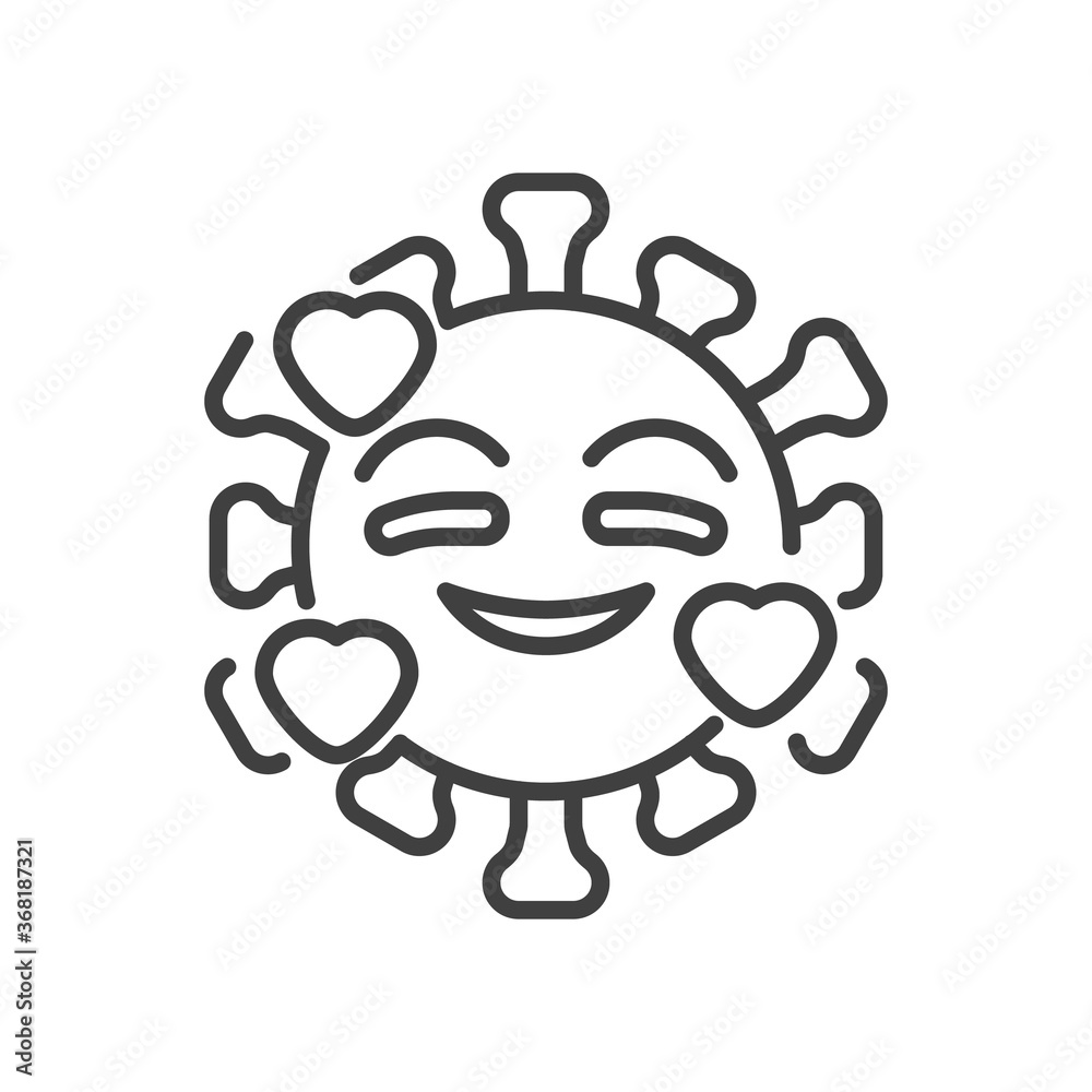 Smiling face with hearts line icon. linear style sign for mobile concept and web design. Romantic coronavirus emoticon outline vector icon. Symbol, logo illustration. Vector graphics Smiling face with hearts line icon. linear style sign for mobile concept and web design. Romantic coronavirus emoticon outline vector icon. Symbol, logo illustration. Vector graphics