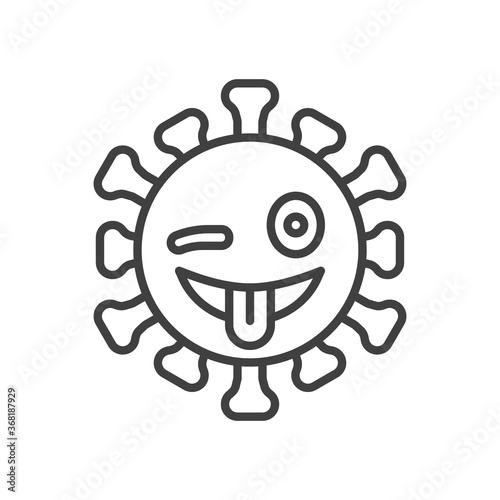 Virus winking face with tongue line icon. linear style sign for mobile concept and web design. Funny coronavirus emoticon outline vector icon. Symbol, logo illustration. Vector graphics