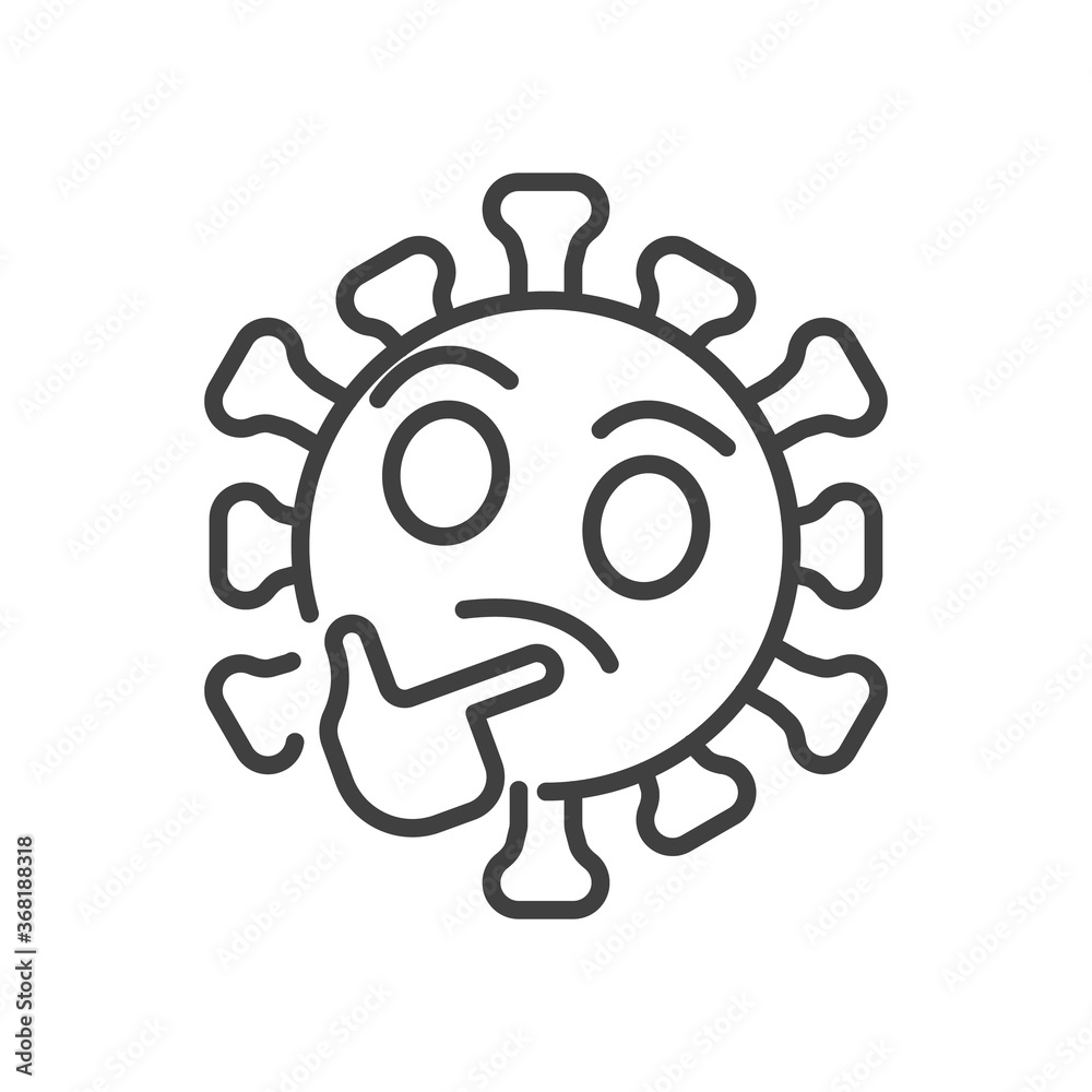 Thinking virus face line icon. linear style sign for mobile concept and web design. Coronavirus emoticon think outline vector icon. Symbol, logo illustration. Vector graphics Thinking virus face line icon. linear style sign for mobile concept and web design. Coronavirus emoticon think outline vector icon. Symbol, logo illustration. Vector graphics