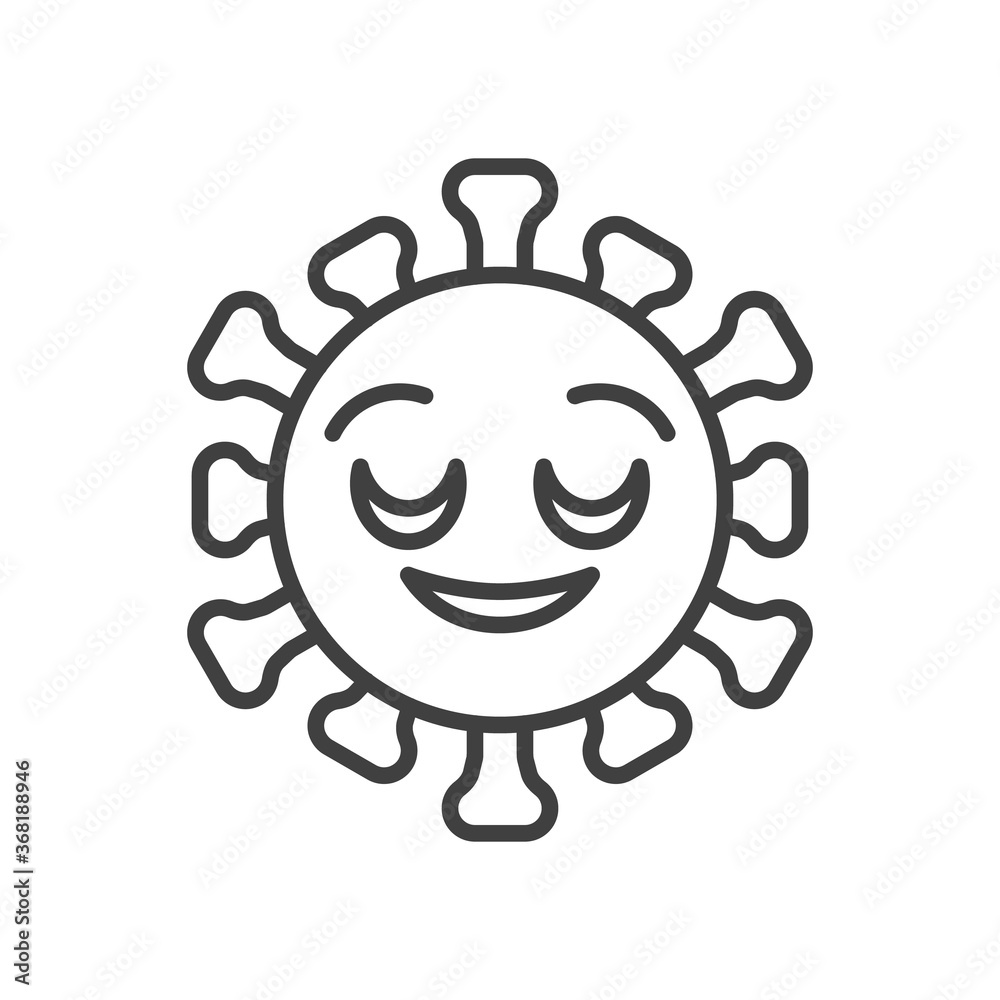 Fototapeta premium Virus Relieved Face line icon. linear style sign for mobile concept and web design. Happy coronavirus emoticon outline vector icon. Symbol, logo illustration. Vector graphics