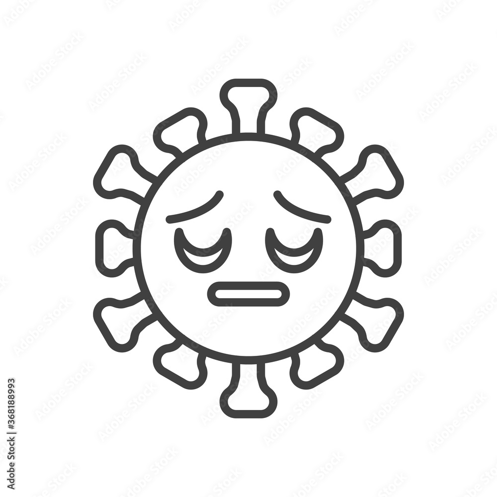 Virus Pensive Face line icon. linear style sign for mobile concept and web design. Sad coronavirus emoticon outline vector icon. Symbol, logo illustration. Vector graphics Virus Pensive Face line icon. linear style sign for mobile concept and web design. Sad coronavirus emoticon outline vector icon. Symbol, logo illustration. Vector graphics