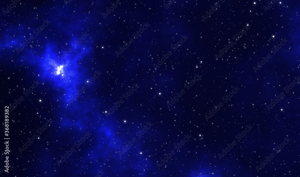 Spacescape illustration design with stars field and blue nebula