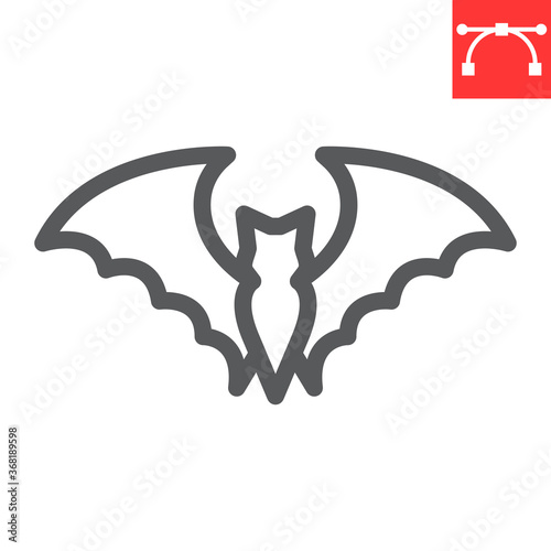 Bat line icon, halloween and scary, bat sign vector graphics, editable stroke linear icon, eps 10. photo