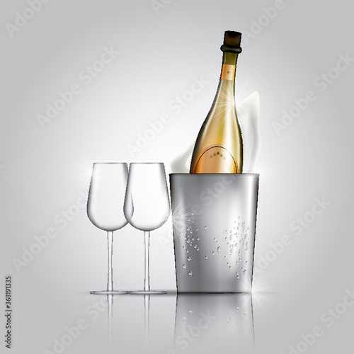 wine bottle and glasses