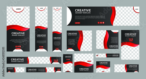 set of creative web banners of standard size with a place for photos. Vertical, horizontal and square template. vector illustration