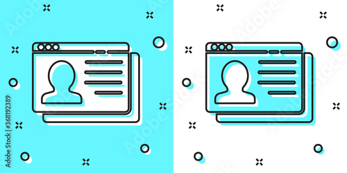 Black line Resume icon isolated on green and white background. CV application. Searching professional staff. Analyzing personnel resume. Random dynamic shapes. Vector.