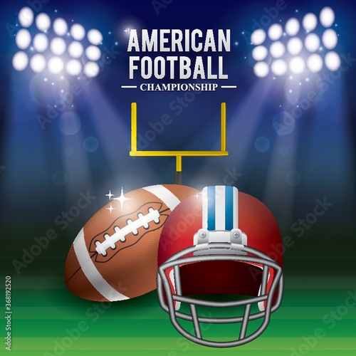 football and helmet on field