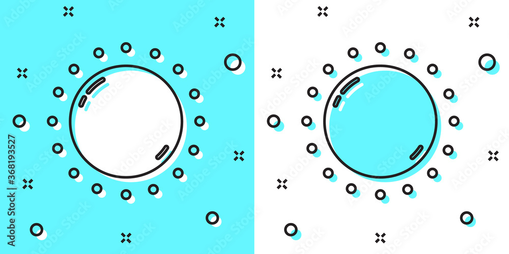 Black line Sun icon isolated on green and white background. Random dynamic shapes. Vector. Black line Sun icon isolated on green and white background. Random dynamic shapes. Vector.