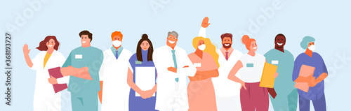 Group of doctors clinic staff. Medical professional team vector characters
