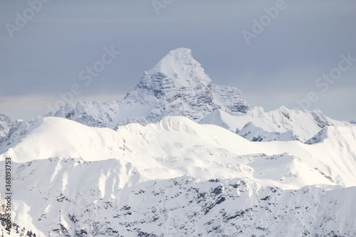 Amazing Winter View to the snow covered Mountain Hochvogel in Allgau Alps, Bavaria, Germany. © Drepicter
