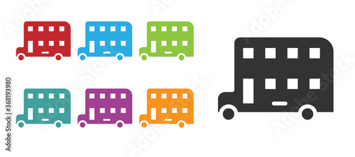 Black Double decker bus icon isolated on white background. London classic passenger bus. Public transportation symbol. Set icons colorful. Vector.