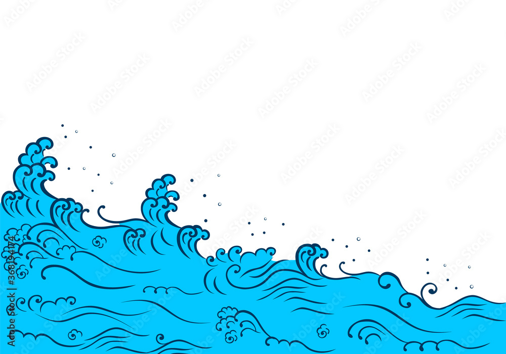 custom made wallpaper toronto digitalJapanese style wave and copyspace with white background.