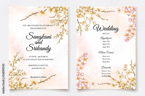 Wedding invitation template with cherry blossom