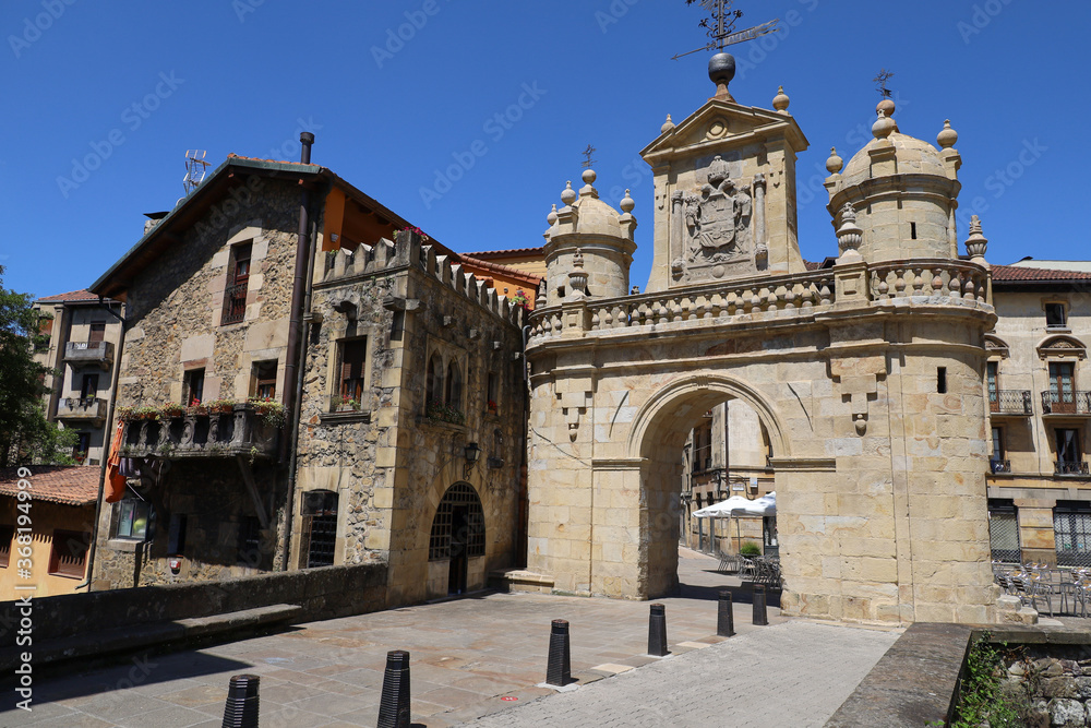 The Gate of Santa Ana in the historic centre of Durango, in the Basque Country, Spain