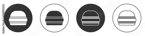 Black Burger icon isolated on white background. Hamburger icon. Cheeseburger sandwich sign. Fast food menu. Circle button. Vector. Free Download Black Burger icon isolated on white background. Hamburger icon. Cheeseburger sandwich sign. Fast food menu. Circle button. Vector. - GFXLoad