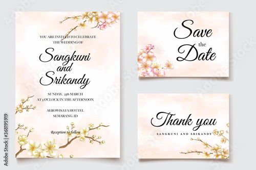 Wedding invitation template with cherry blossom