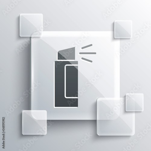 Grey Pepper spray icon isolated on grey background. OC gas. Capsicum self defense aerosol. Square glass panels. Vector.