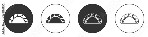 Black Dumpling icon isolated on white background. Traditional chinese dish. Circle button. Vector.