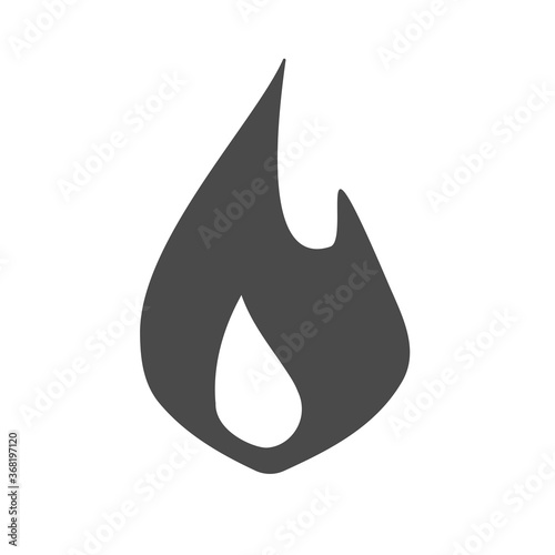 Fire flame logo icon vector black and white pictogram shape flat cartoon, monochrome ignite blaze symbol, idea of hot label or campfire fireplace sign isolated silhouette