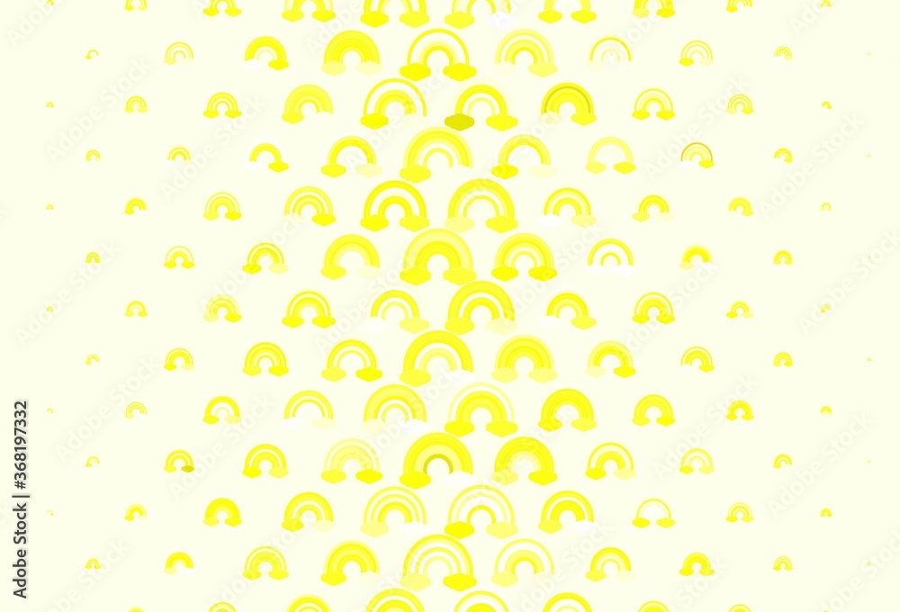 Light Yellow vector texture with rainbows, clouds.