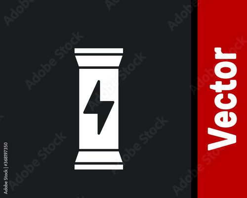 White Sports nutrition bodybuilding proteine power drink and food icon isolated on black background. Vector.