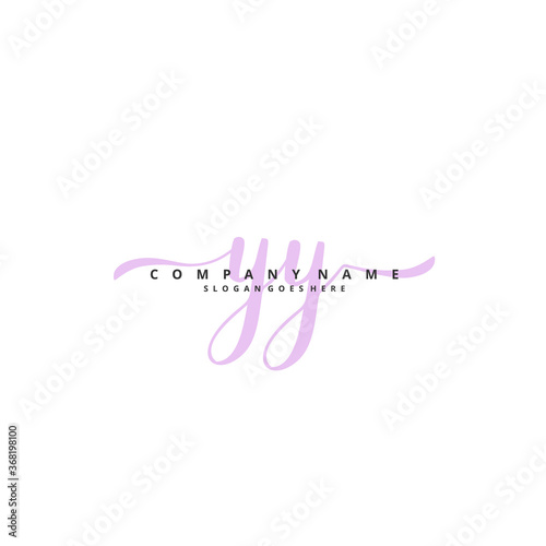 Y YY Initial handwriting and signature logo design with circle. Beautiful design handwritten logo for fashion, team, wedding, luxury logo.