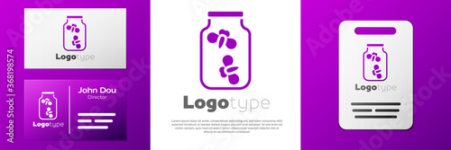 Logotype Fireflies bugs in a jar icon isolated on white background. Logo design template element. Vector.