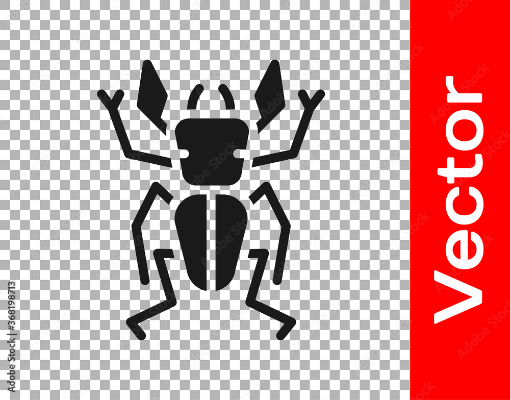 Black Beetle deer icon isolated on transparent background. Horned beetle. Big insect. Vector. Black Beetle deer icon isolated on transparent background. Horned beetle. Big insect. Vector.