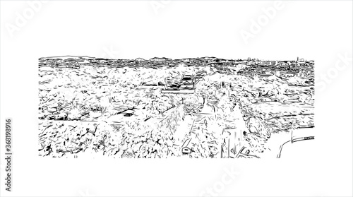 Building view with landmark of Akashi is a city on Japan’s Seto Inland Sea. Hand drawn sketch illustration in vector.