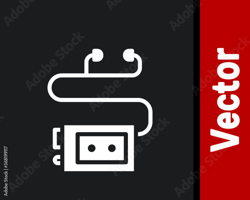 White Museum audio guide icon isolated on black background. Headphones for excursions. Vector.