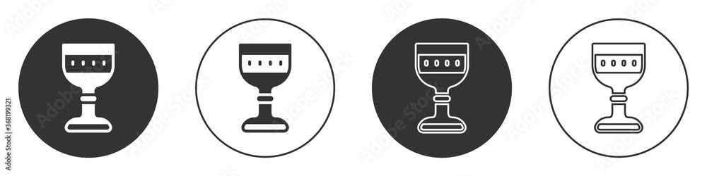 Black Medieval goblet icon isolated on white background. Circle button. Vector. Black Medieval goblet icon isolated on white background. Circle button. Vector.