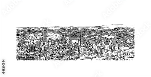 Building view with landmark of Akashi is a city on Japan’s Seto Inland Sea. Hand drawn sketch illustration in vector. photo