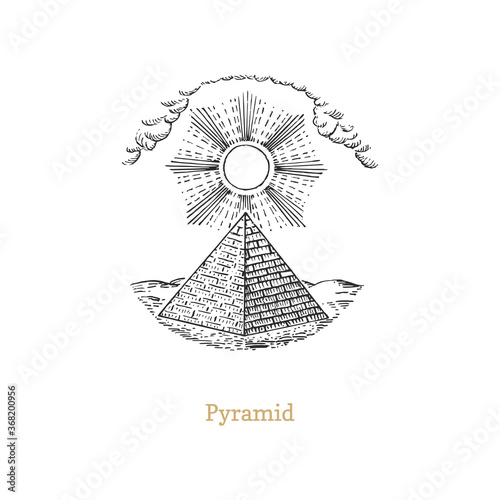 Drawn Pyramid, vector image in engraving style. photo