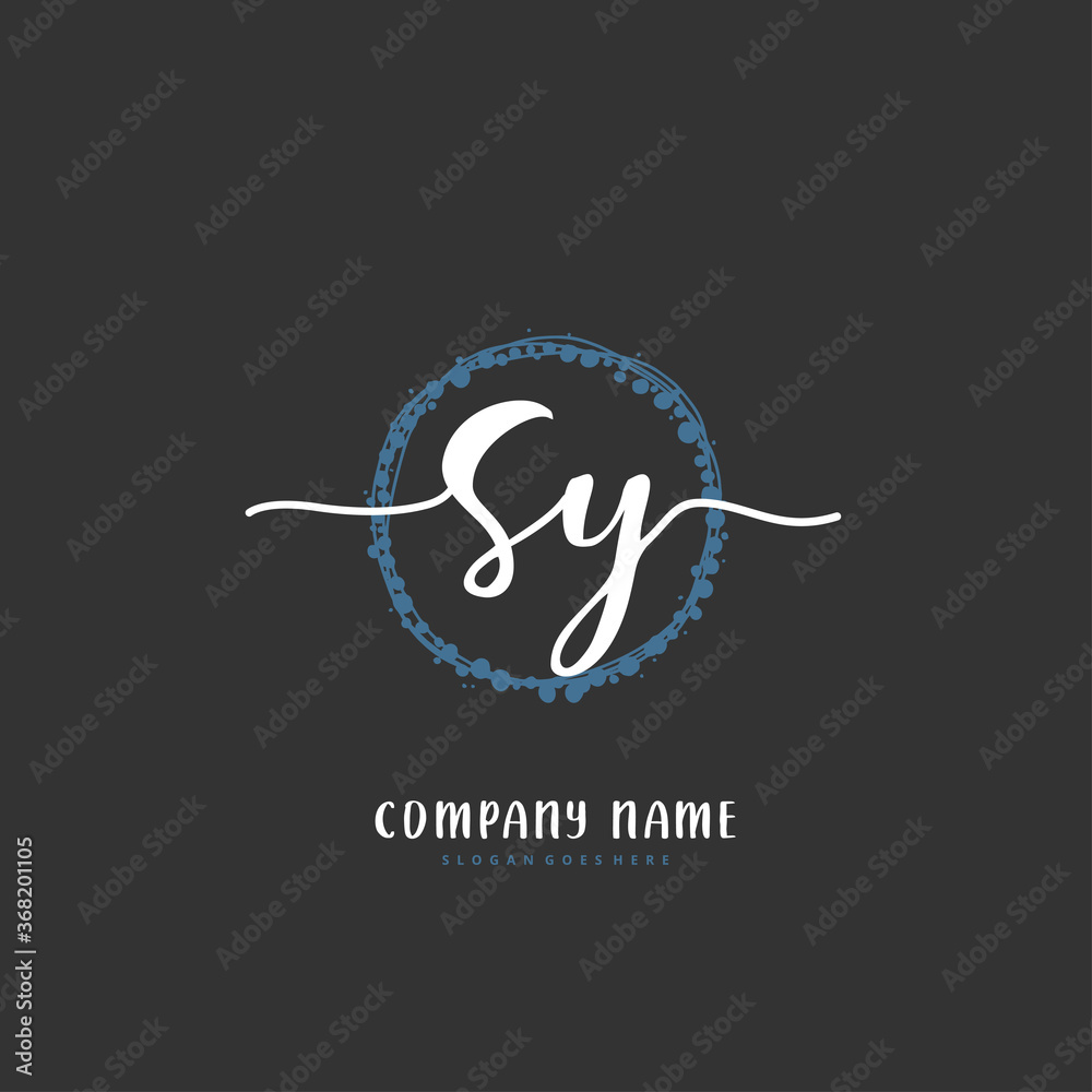 S Y SY Initial handwriting and signature logo design with circle. Beautiful design handwritten logo for fashion, team, wedding, luxury logo.