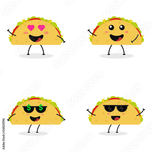 Cute flat cartoon taco illustration. Vector illustration of cute taco with a smiling expression.