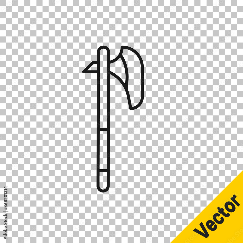 Black line Medieval axe icon isolated on transparent background. Battle axe, executioner axe. Medieval weapon. Vector. Black line Medieval axe icon isolated on transparent background. Battle axe, executioner axe. Medieval weapon. Vector.