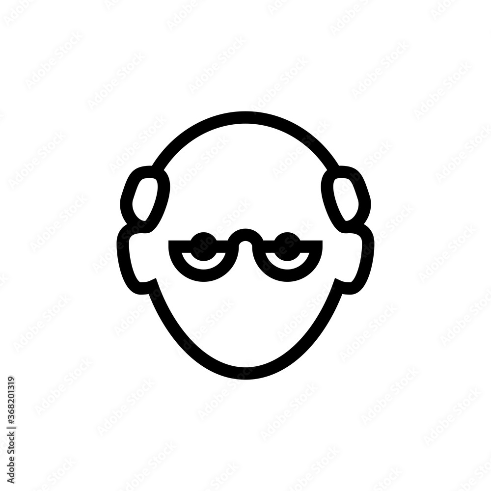 Icono plano cabeza de hombre mayor calvo y con gafas en color negro Icono plano cabeza de hombre mayor calvo y con gafas en color negro