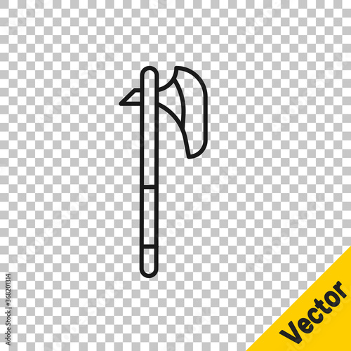 Black line Medieval axe icon isolated on transparent background. Battle axe, executioner axe. Medieval weapon. Vector.