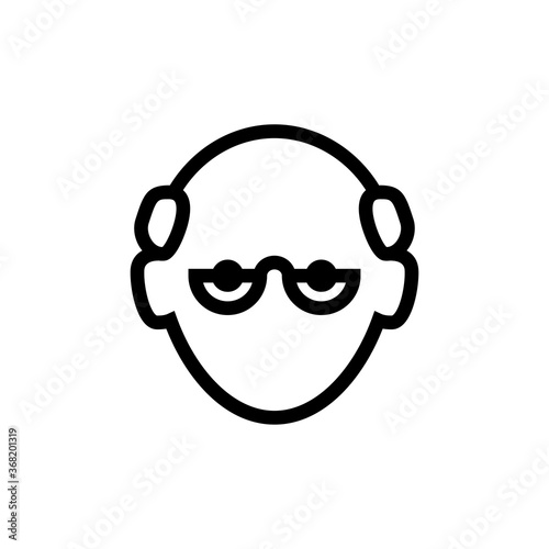 Icono plano cabeza de hombre mayor calvo y con gafas en color negro