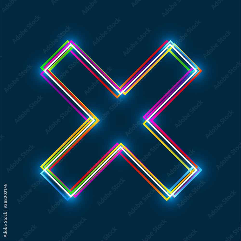 Multi-colored multi-layered line X mark, cross icon with glowing light effect on a blue background. EPS10 vector file Multi-colored multi-layered line X mark, cross icon with glowing light effect on a blue background. EPS10 vector file