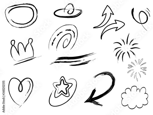 Hand drawn set elements.Abstract arrows  ribbons and other elements in hand drawn style for concept design. Doodle vector illustration