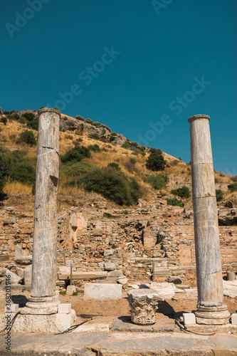 The ancient city of Ephesus, which is also on the list of world cultural heritage.Celsus Library is one of the most beautiful structures in Ephesus. Ancient ruins in Ephesus.Mosaic in Hillside Houses.